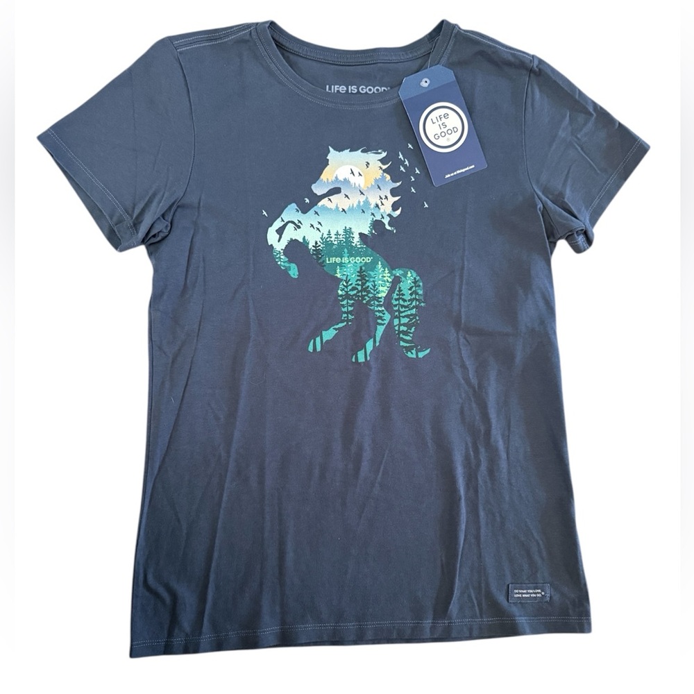 Life Is Good Kids' Navy T-Shirt with Horse Graphic NWT
